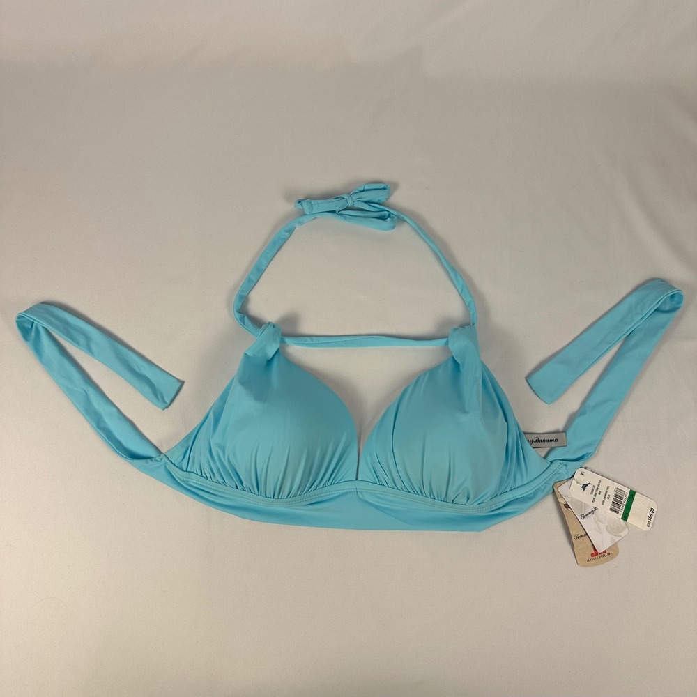 Tommy Bahama Bikini Top NWT Womens Large Blue Pearl Loop Strap Halter
